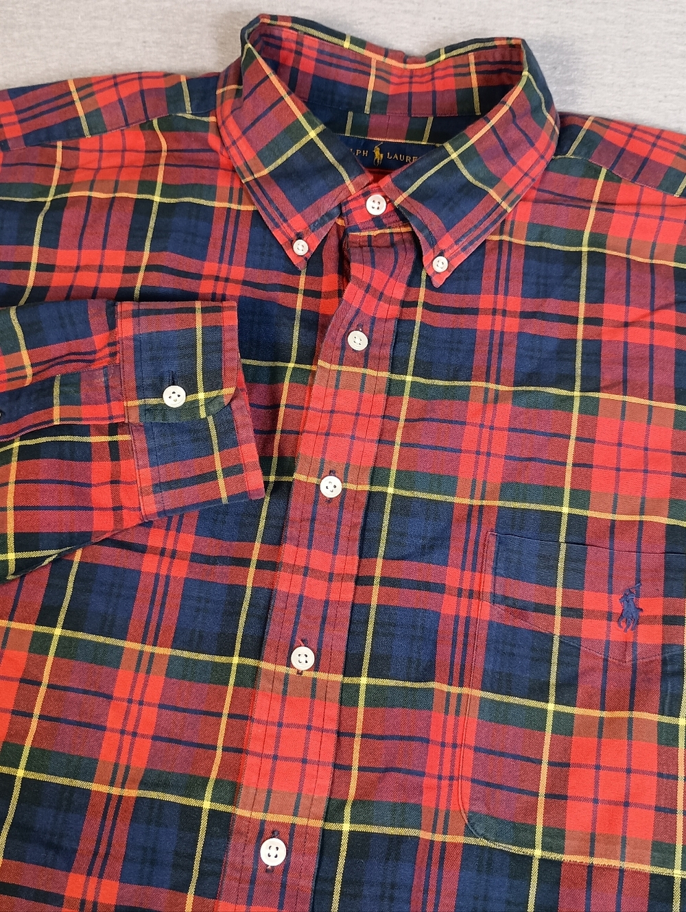 Ralph Lauren Men's 2XB Plaid Multicolored Button Down Pocket Embroidered Pony
